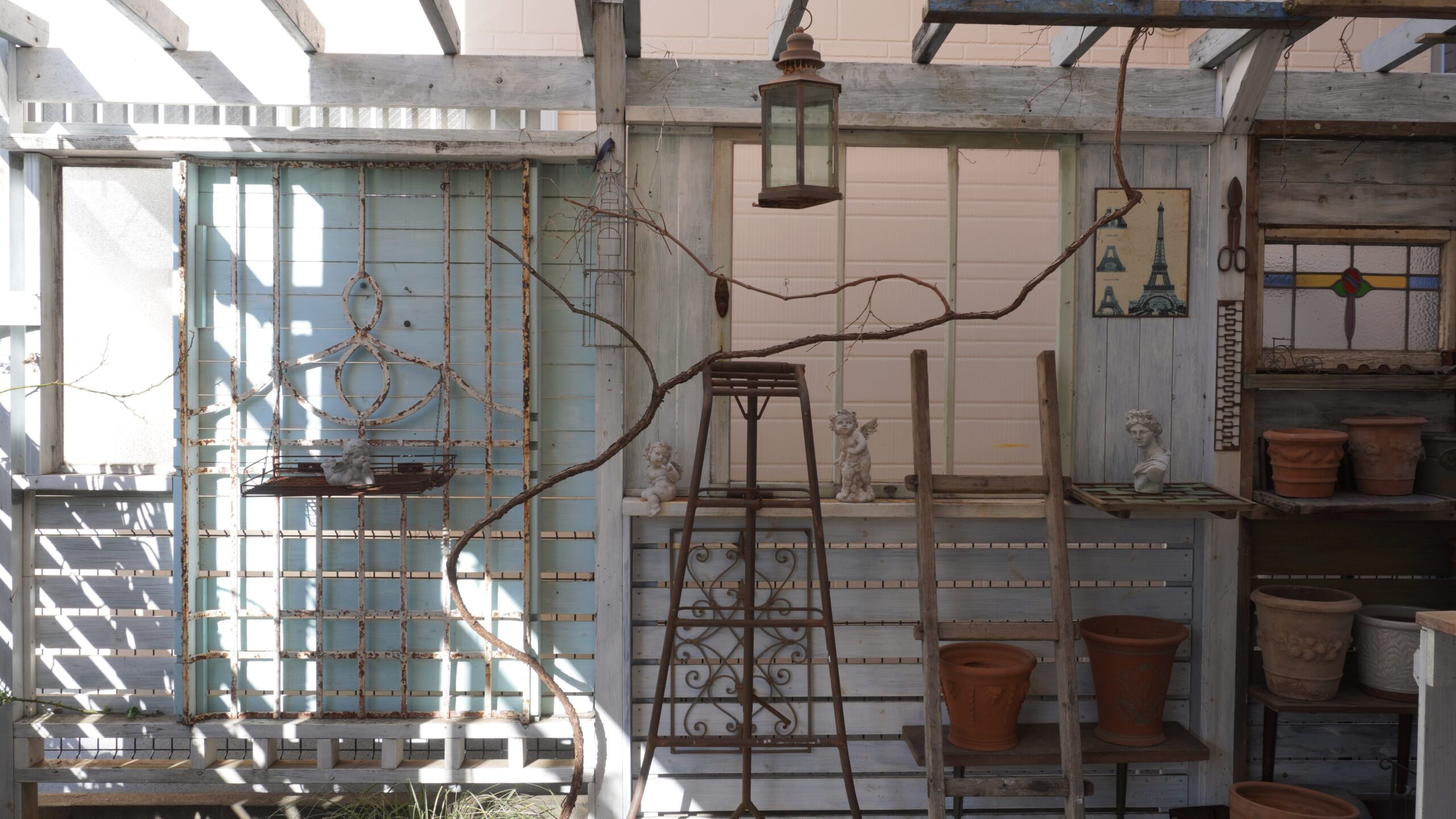 アトリエ 錆 アイアン ステンドグラス 鉢 オブジェ 古道具 アンティーク 骨董 パーゴラ 